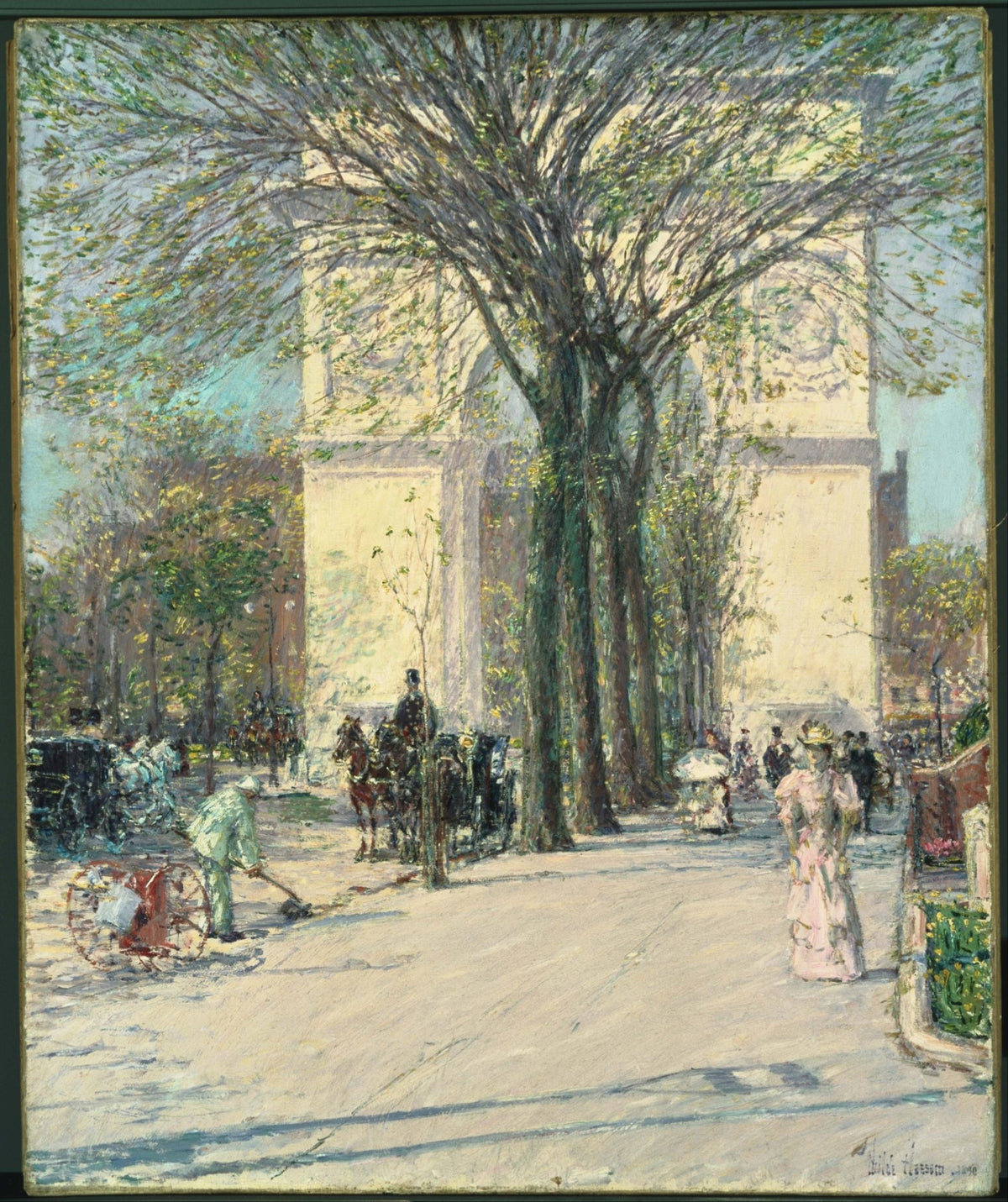 Hand-painted washington arch spring city street scene landscape oil painting on canvas