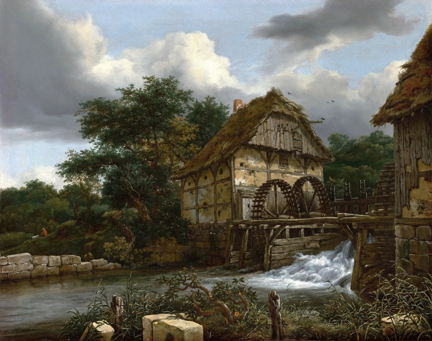 Landscape oil painting of a rustic watermill by a flowing stream, surrounded by trees and textured brushwork in oil on canvas. - Add Frame, Canvas, Cottage, Country, Forest, Hand Painted, Landscape, Made To Order, Oil Painting, River
