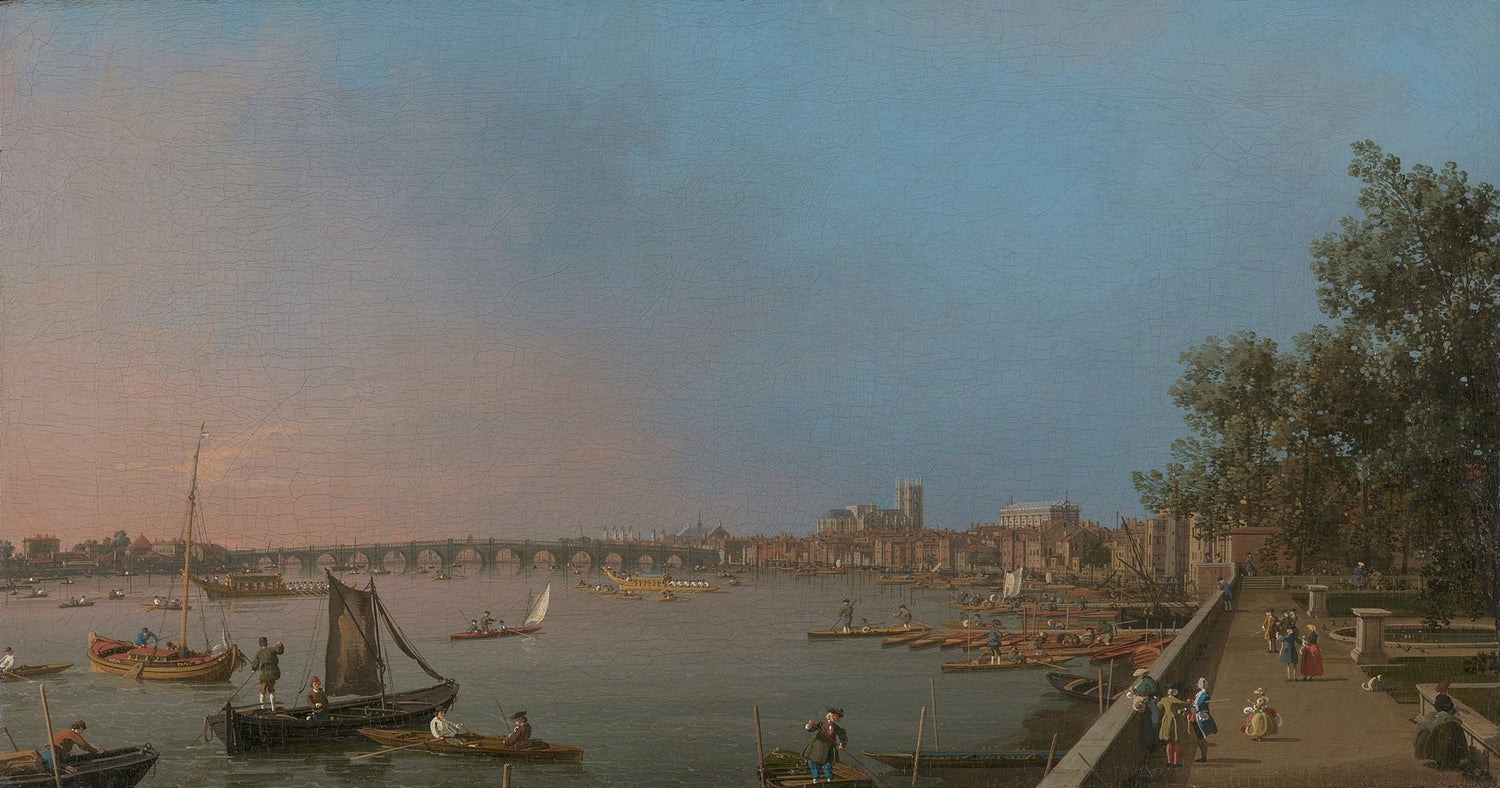 Hand-painted westminster on the thames with boats landscape oil painting on canvas