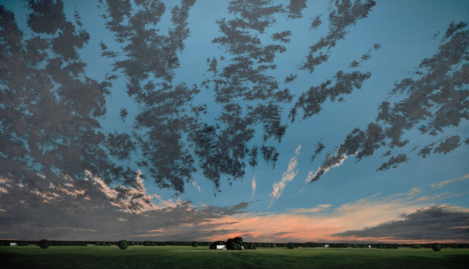 Landscape oil painting of a wide sky with textured brushwork over a quiet countryside at sunset, oil on canvas. - Add Frame, Canvas, Country, Hand Painted, Landscape, Made To Order, Oil Painting