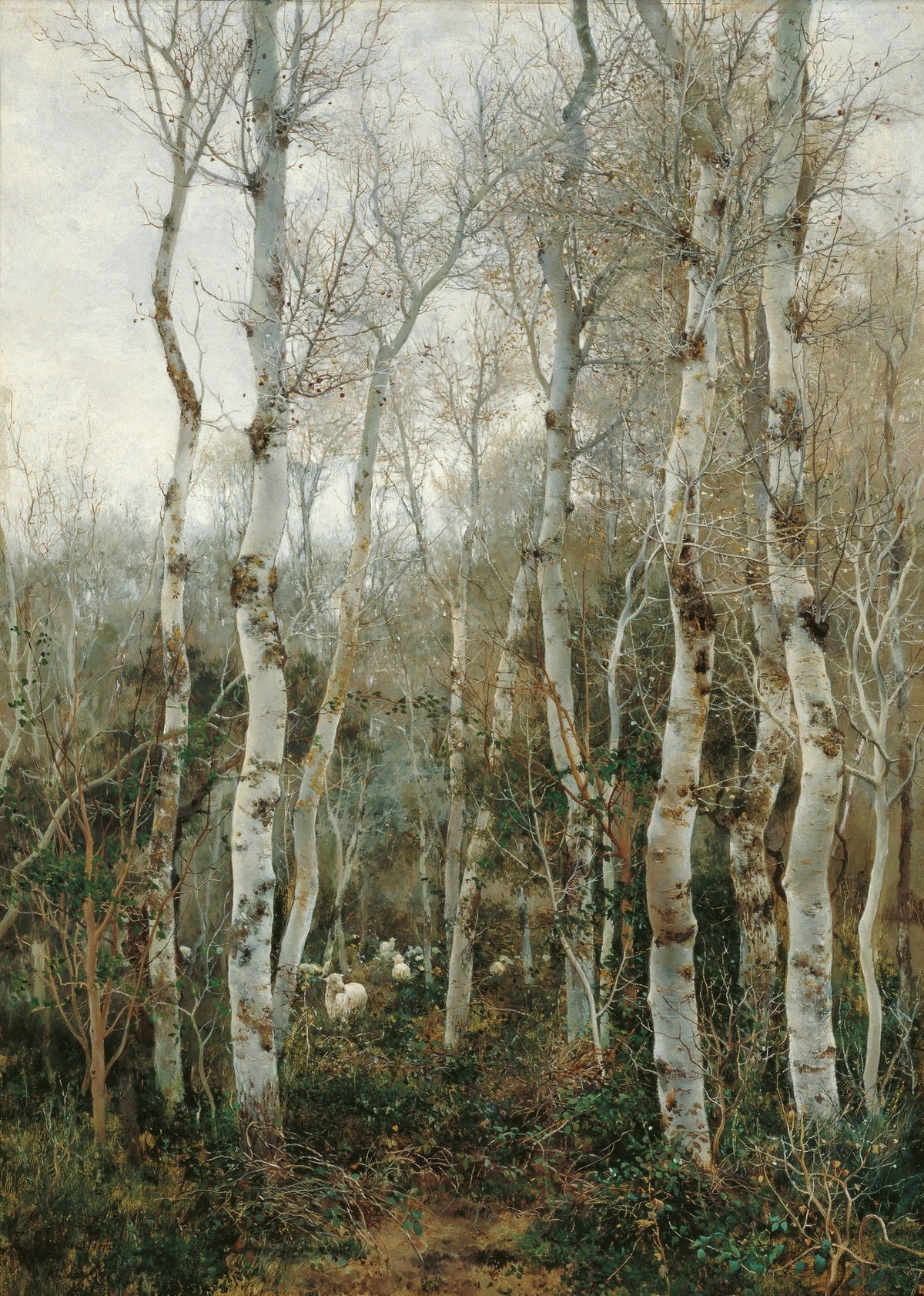 Landscape oil painting of a winter forest with slender birch trees, hand painted oil on canvas with textured brushwork. - Add Frame, Canvas, Forest, Hand Painted, Landscape, Made To Order, Oil Painting, Winter