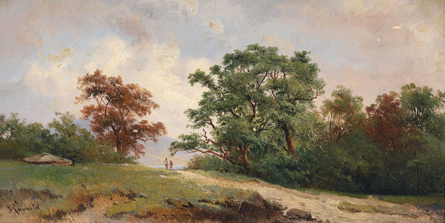 Landscape Oil Painting - Woodland Path: Trees & Distant Figures - Oil Painting Haven