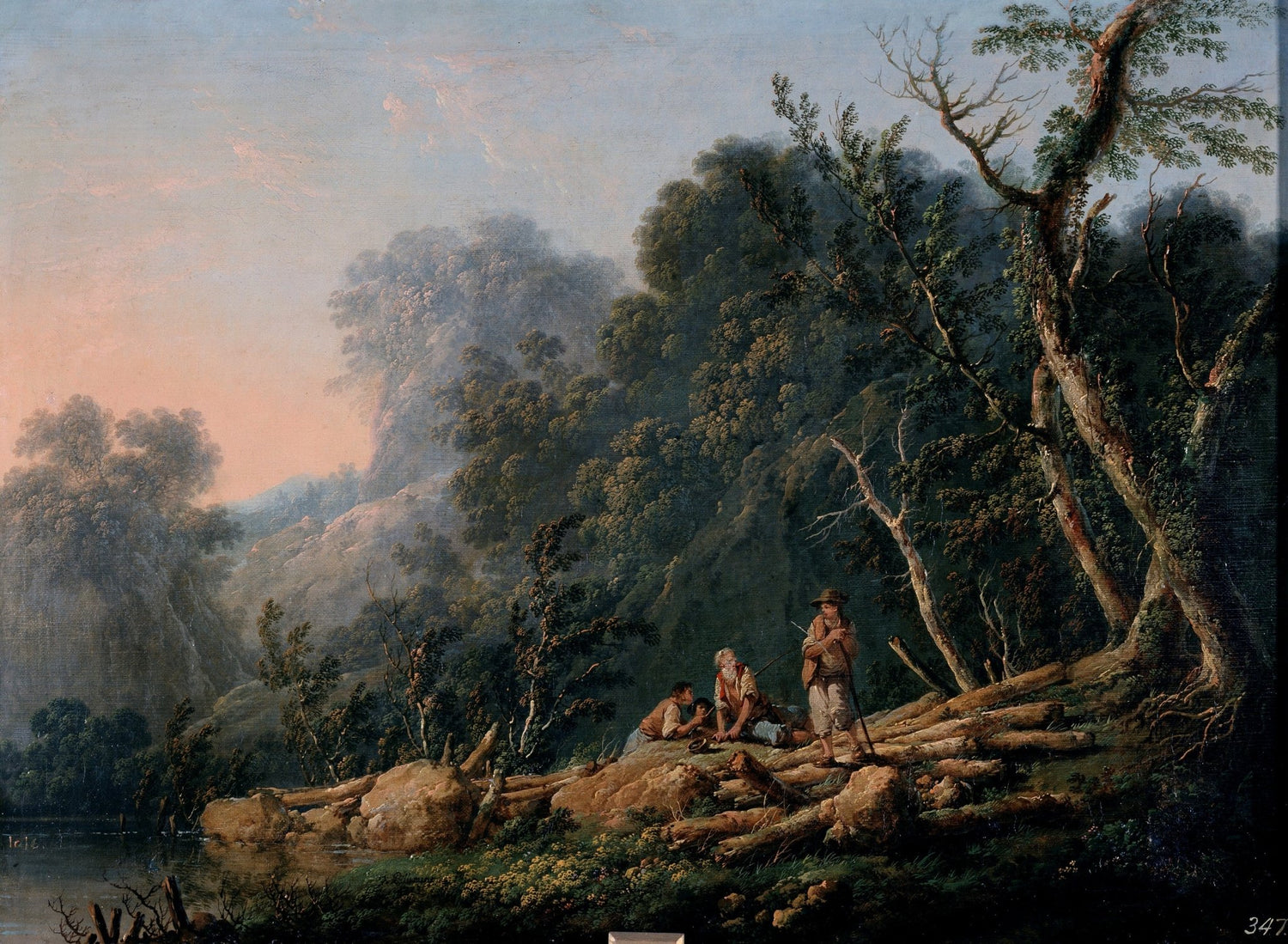 Hand-painted woodland rest with figures landscape oil painting on canvas