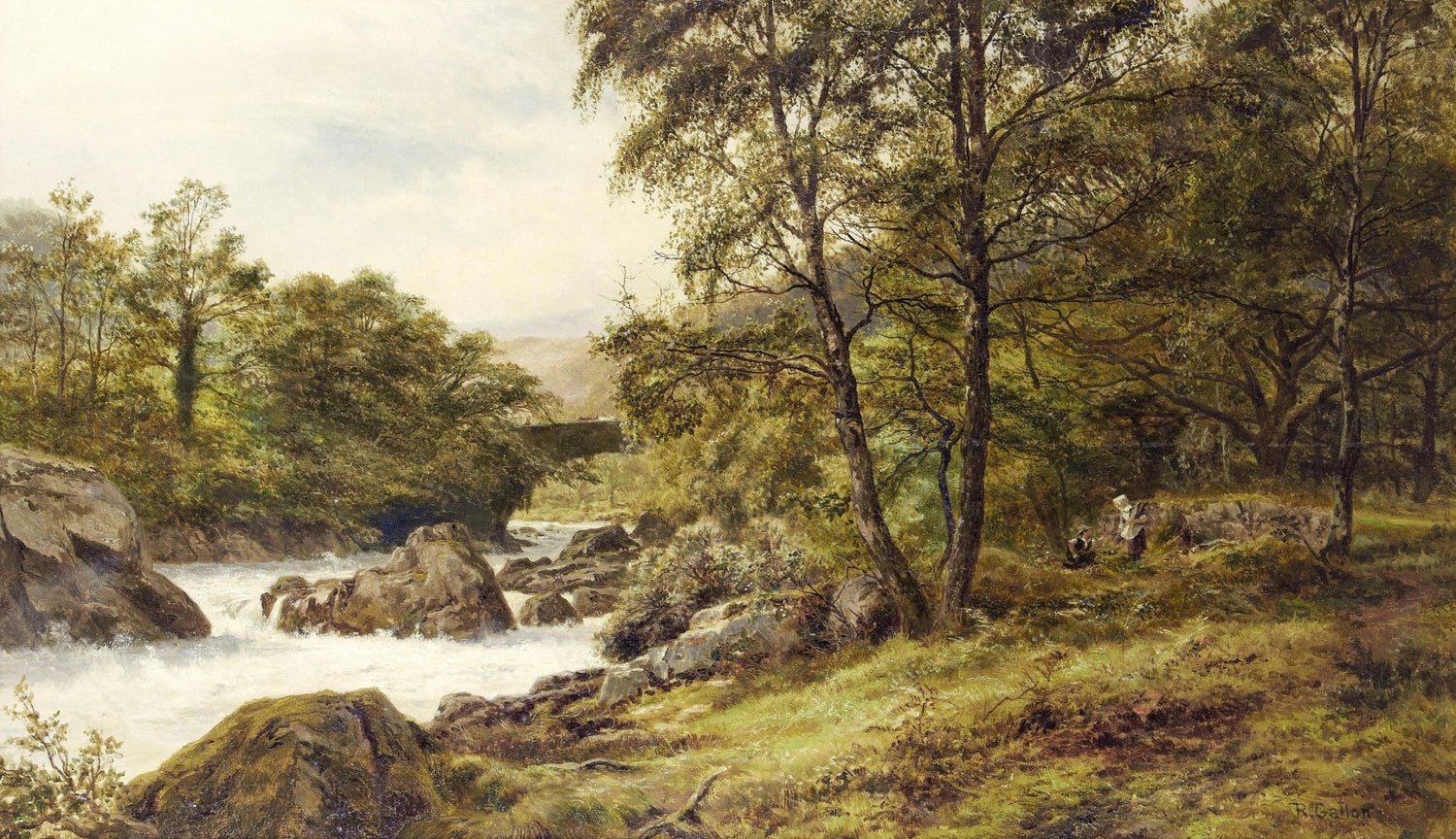 Landscape Oil Painting - Woodland stream scene & tumbling waters - Oil Painting Haven