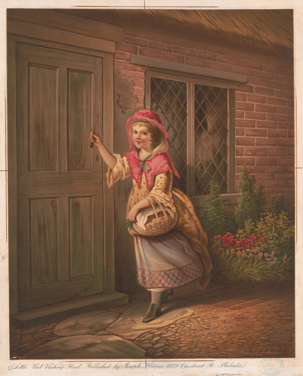 Little Red Riding Hood Knocking at Cottage Door - People Oil Painting - Oil Painting Haven