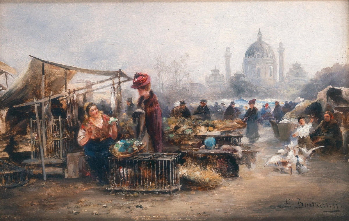 Lively Paris Street Market Scene - People Oil Painting - Oil Painting Haven
