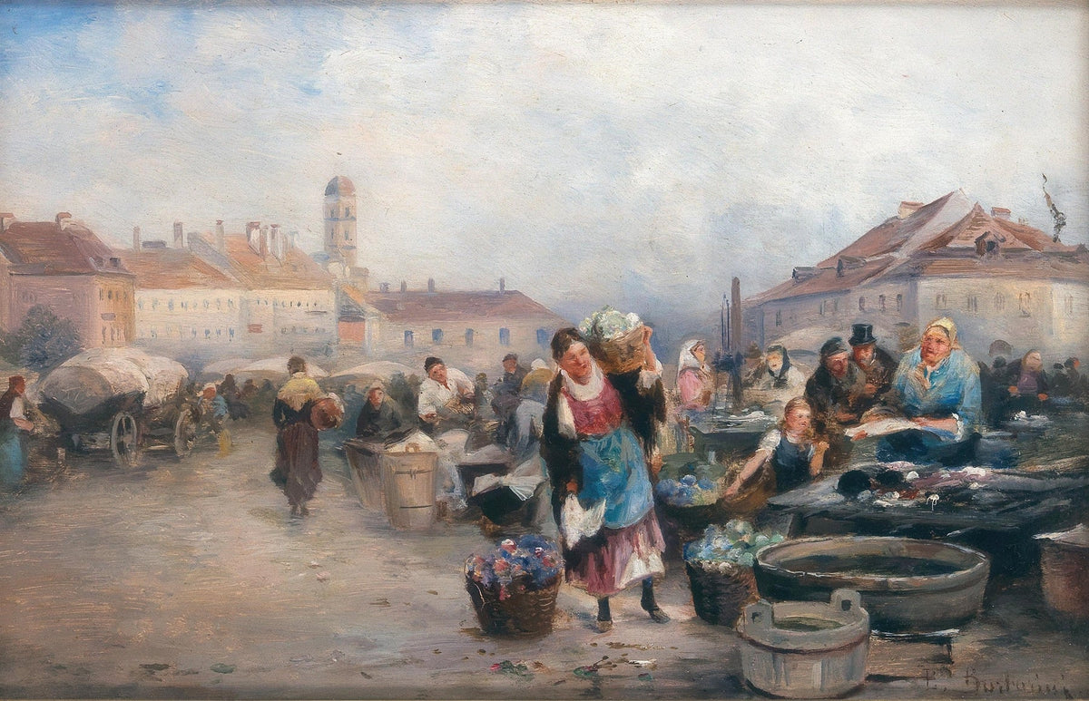 Lively Town Market with Villagers - People Oil Painting - Oil Painting Haven