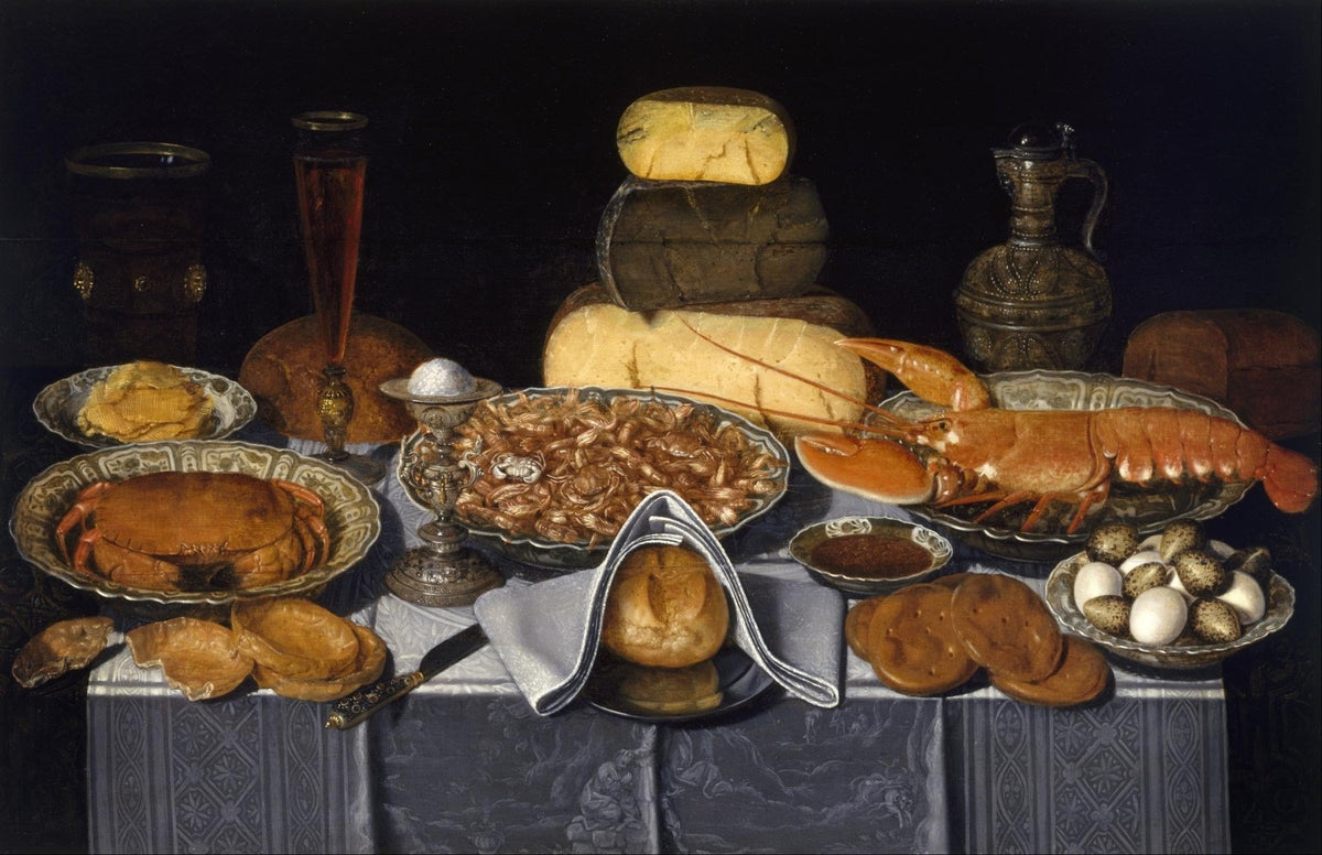 Lobster, Cheese and Seafood Feast - Still Life Oil Painting - Oil Painting Haven