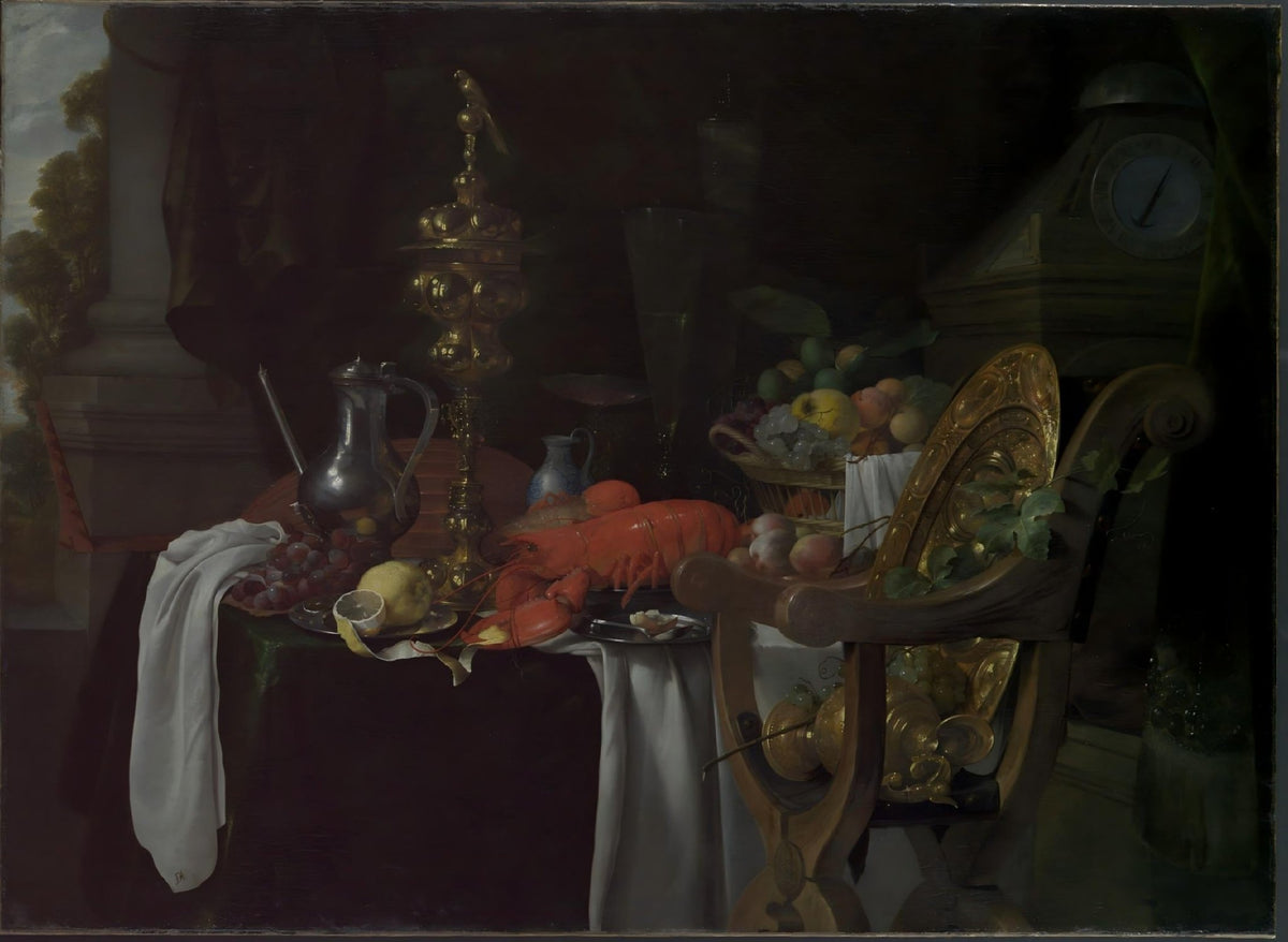 Lobster, Fruit and Silverware Feast - Still Life Oil Painting - Oil Painting Haven