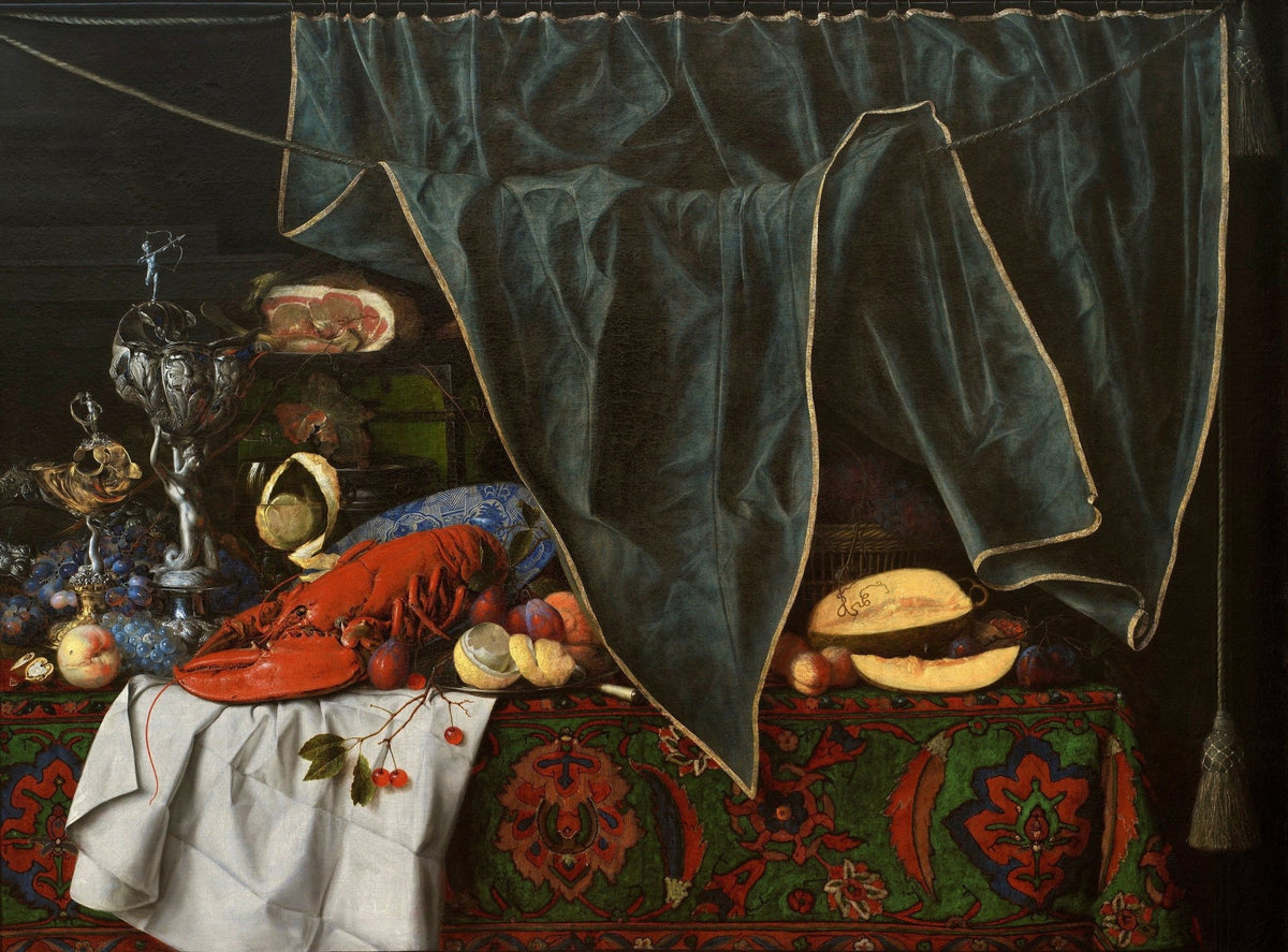 Lobster, Silver Goblet and Fruit Table - Still Life Oil Painting - Oil Painting Haven