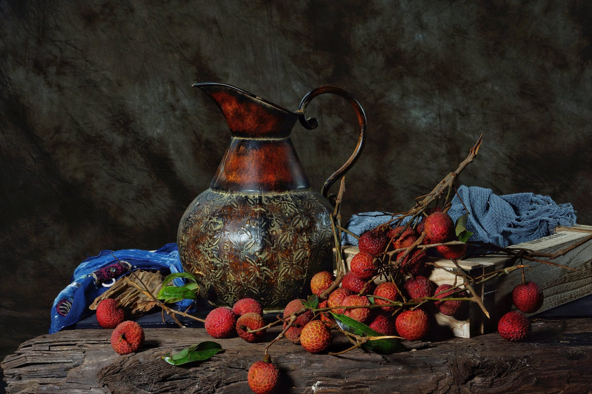 Lychee Branch and Antique Pitcher - Still Life Oil Painting - Oil Painting Haven