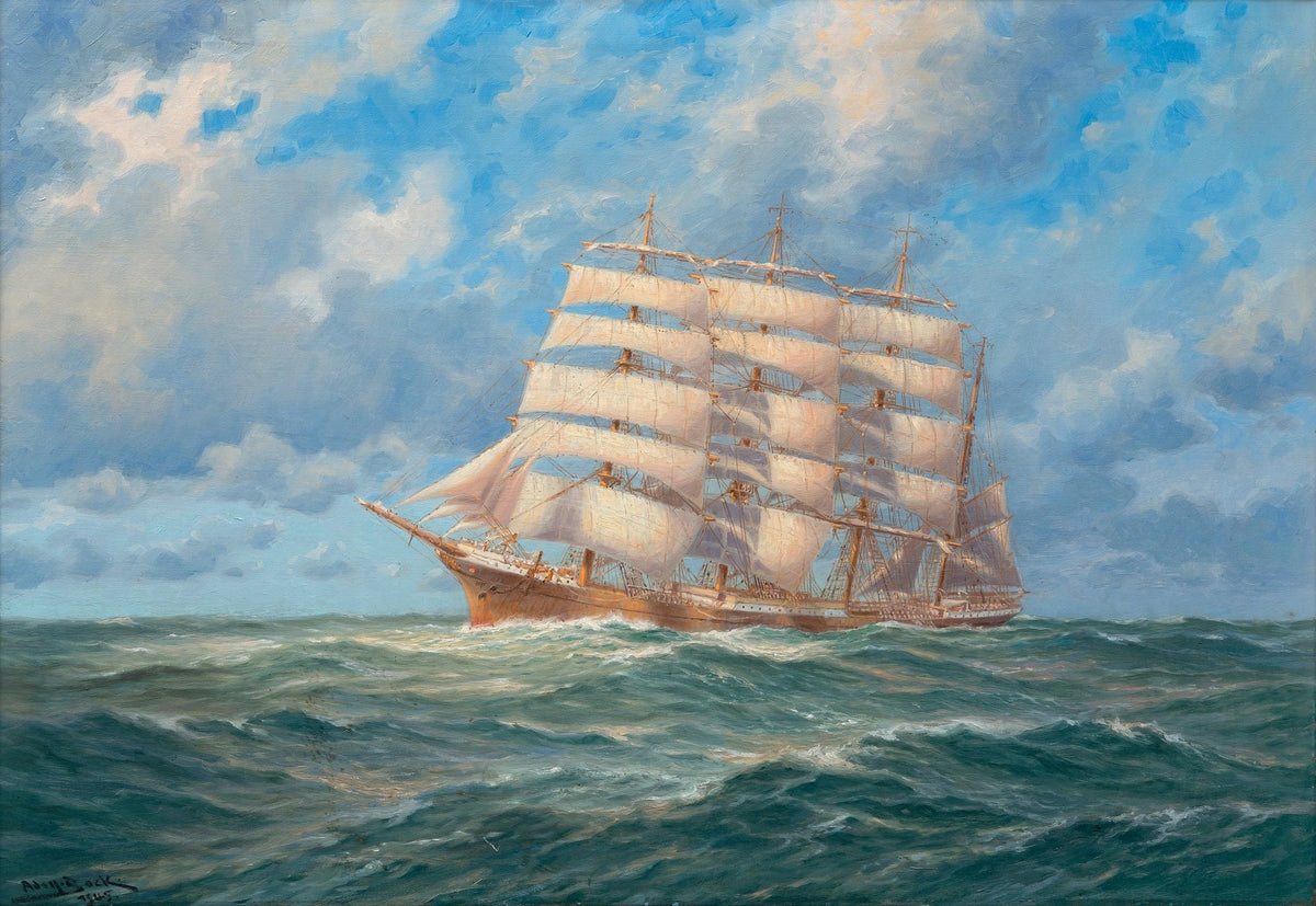 Hand-painted clipper ship sailing on open sea nautical oil painting on canvas