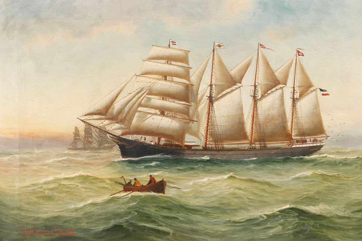 Hand-painted majestic clipper ship at sea nautical oil painting on canvas