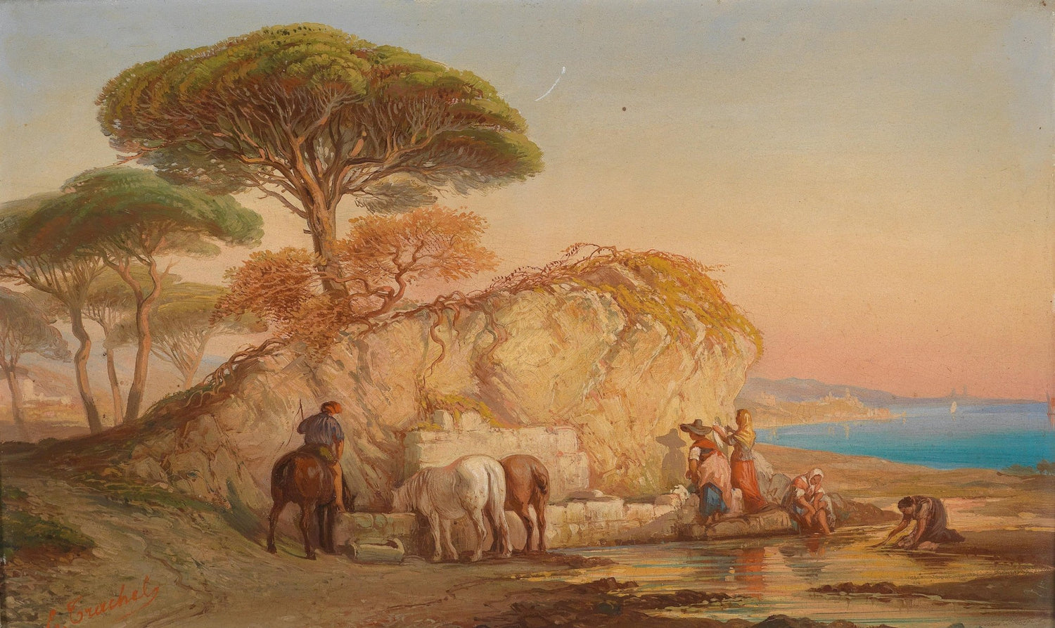 Mediterranean Coastal Scene, Horses, Cliffs – Landscape Oil Painting - Oil Painting Haven