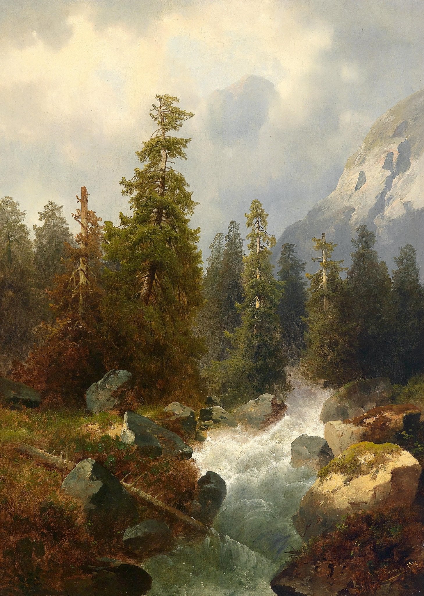 Mountain Forest with Flowing Stream – Landscape Oil Painting - Oil Painting Haven