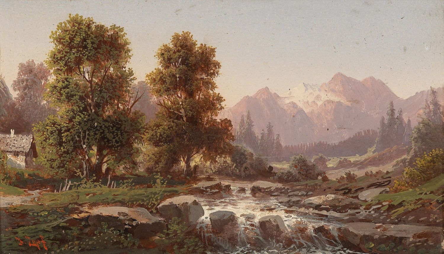 Mountain Stream, Woodland Valley – Hand - Painted Landscape Oil Painting - Oil Painting Haven