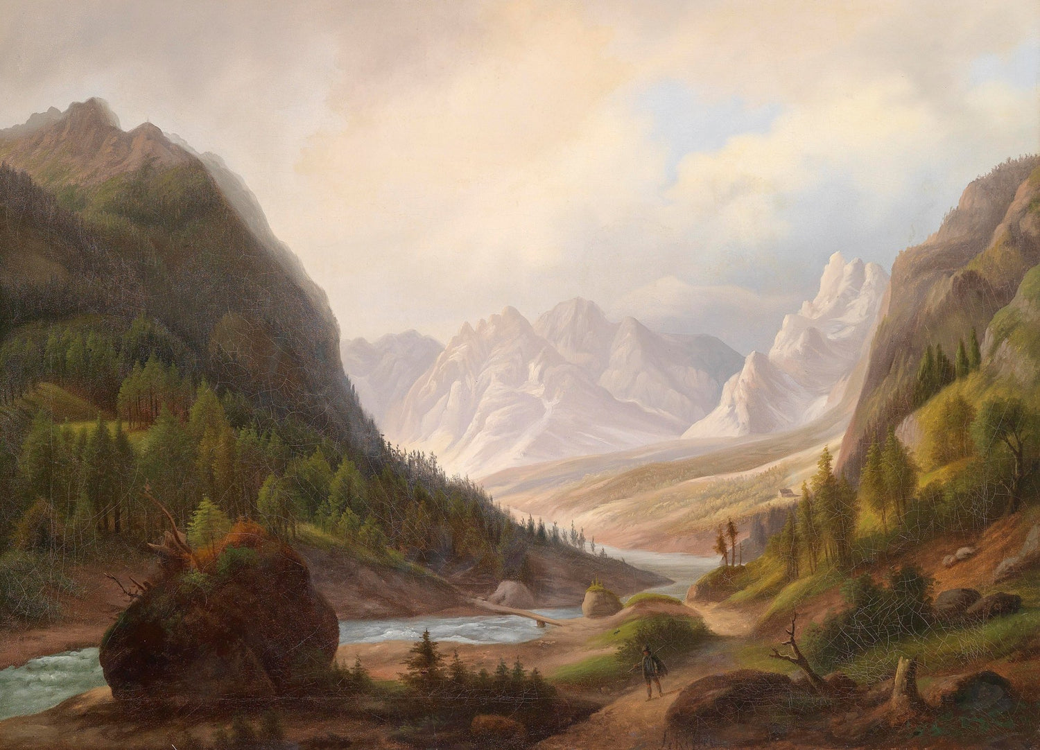 Mountain Valley and River at Dawn | Hand - Painted Landscape Oil Painting - Oil Painting Haven