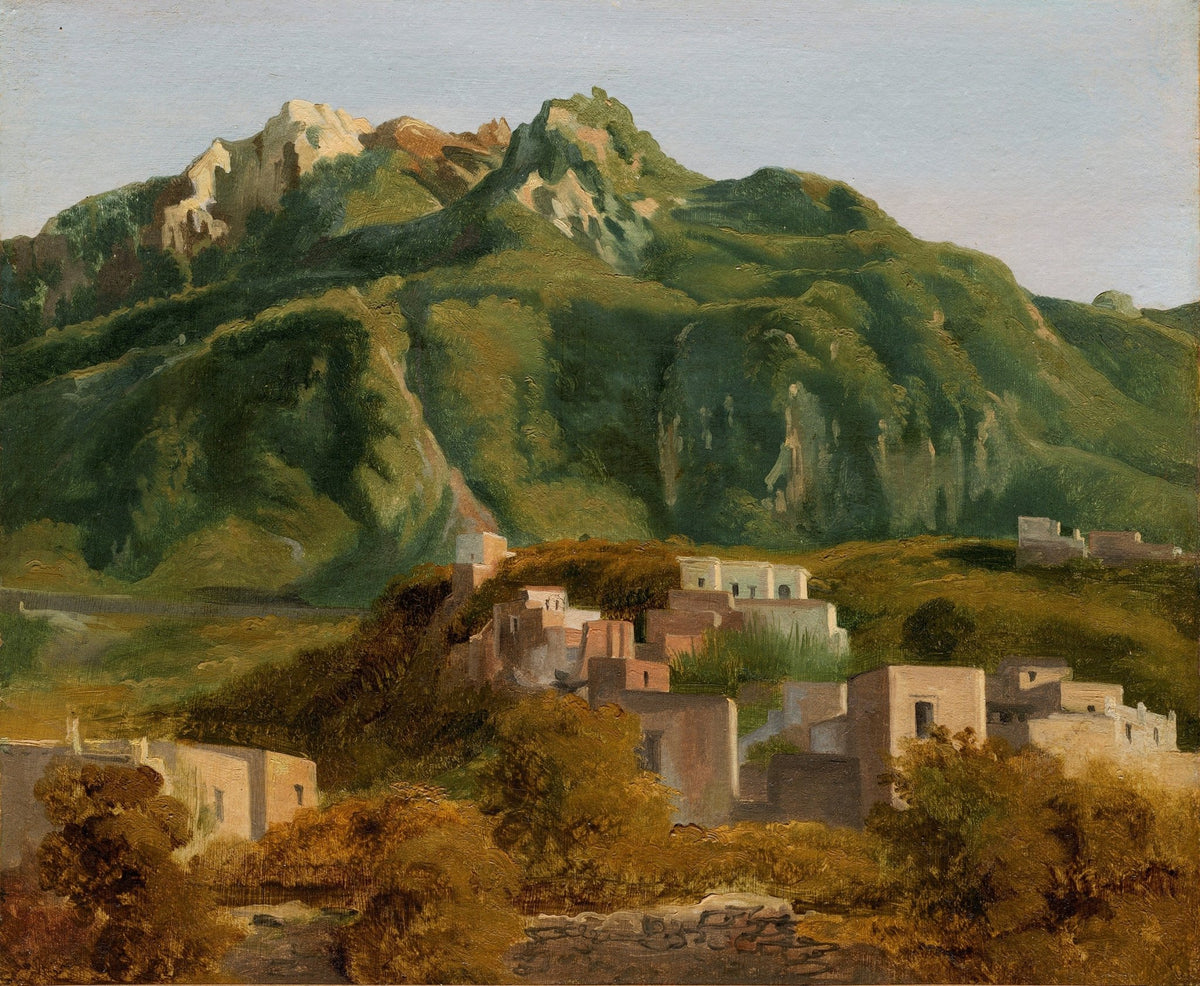 Landscape oil painting of a mountain village beneath green peaks, oil on canvas with textured brushwork and hand painted. - Add Frame, Canvas, Country, Hand Painted, Landscape, Made To Order, Mountain, Oil Painting, Village