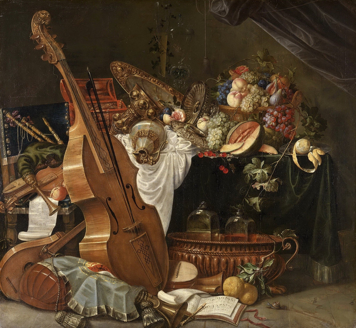 Musical Instruments and Fruit Table - Still Life Oil Painting - Oil Painting Haven