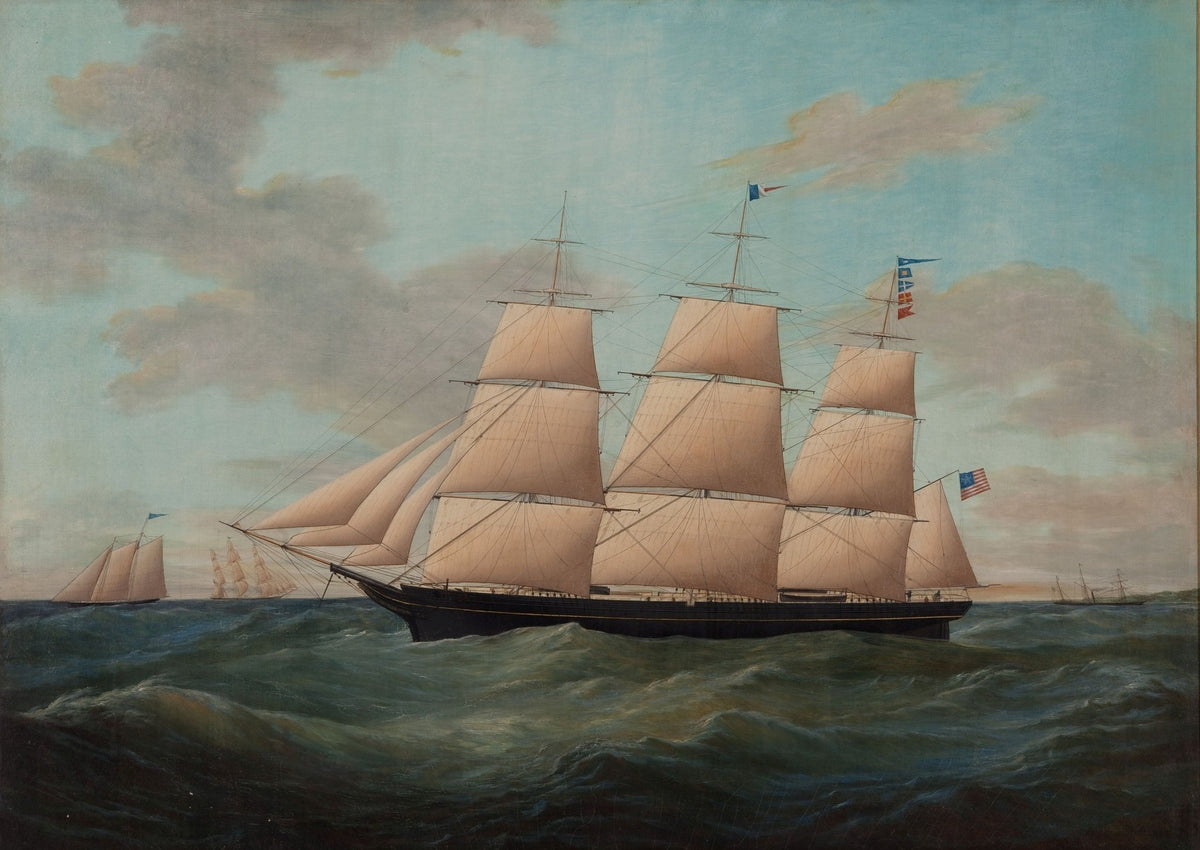 Hand-painted American clipper on rolling sea nautical oil painting on canvas