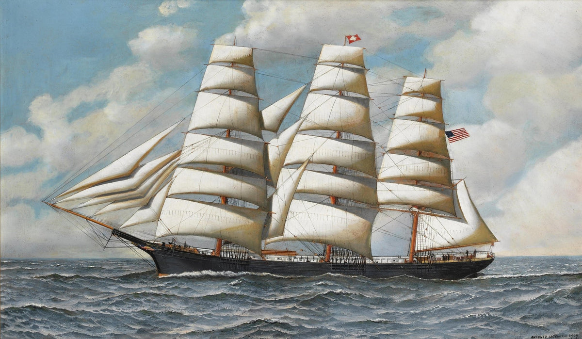 Hand-painted American clipper under full white sails nautical oil painting on canvas