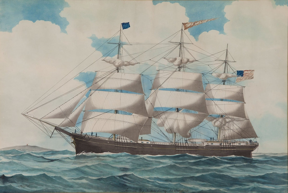 Hand-painted American sailing ship with white sails nautical oil painting on canvas