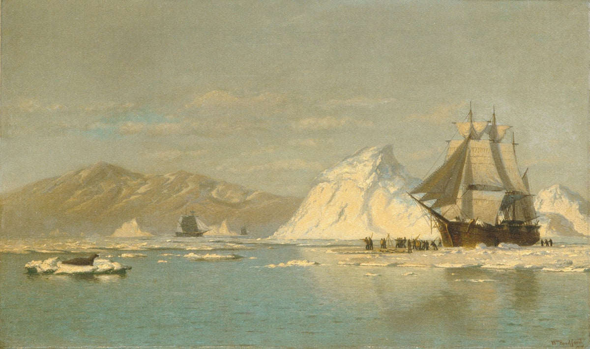 Hand-painted Arctic whaling ship off Greenland nautical oil painting on canvas