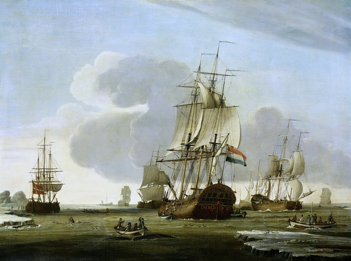 Hand-painted Arctic whaling ship zaandam at sea nautical oil painting on canvas