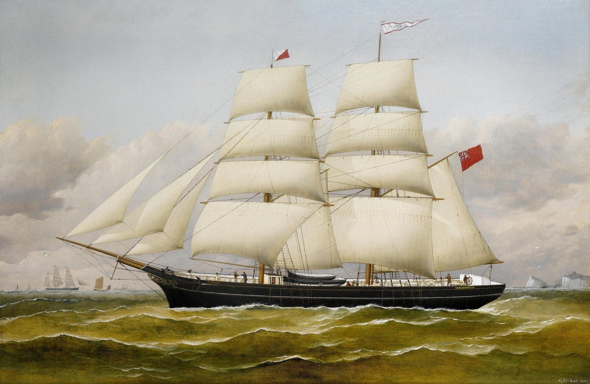 Hand-painted British schooner with full white sails nautical oil painting on canvas