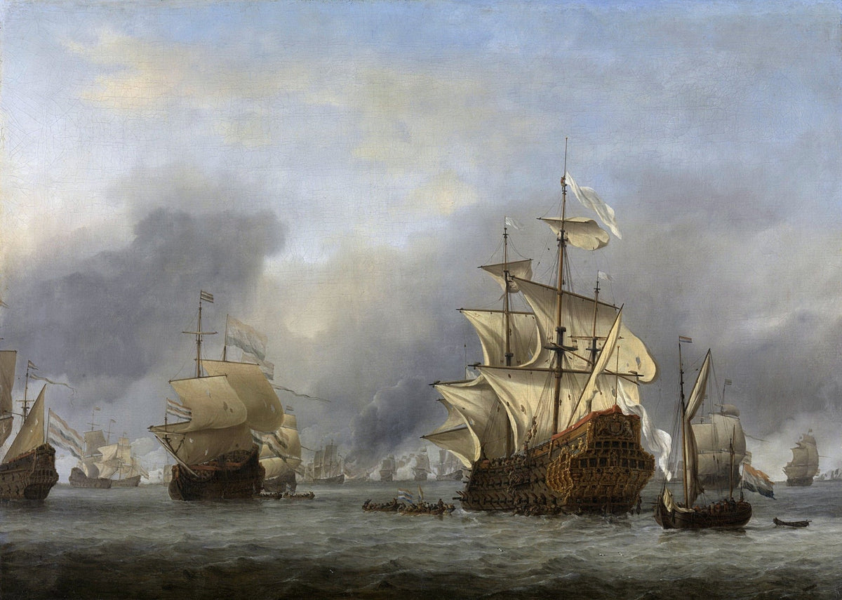 Hand-painted capture of the Royal Prince, 1666 nautical oil painting on canvas
