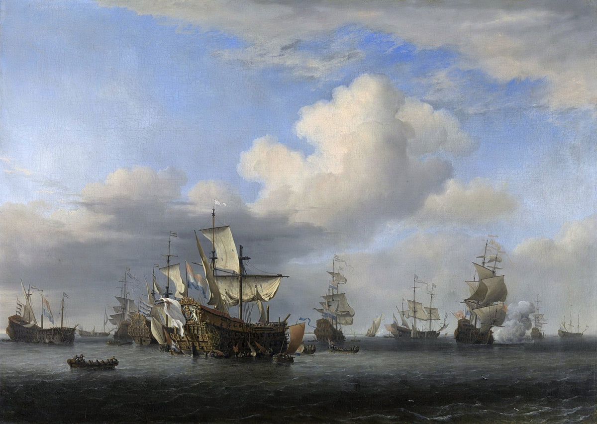 Hand-painted captured warships after sea battle nautical oil painting on canvas