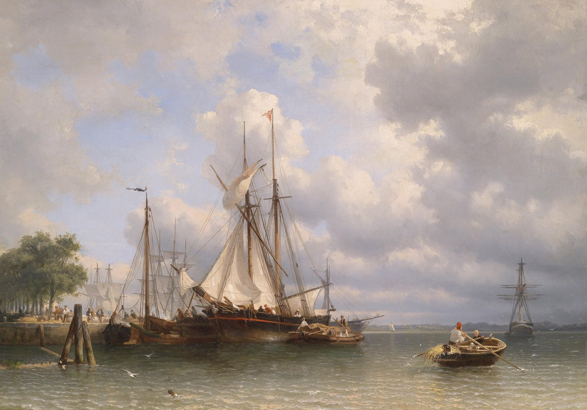 Hand-painted classic harbor sailing scene nautical oil painting on canvas