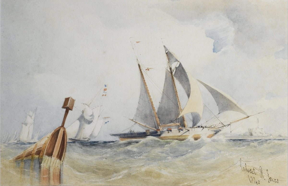 Hand-painted classic racing schooner on choppy sea nautical oil painting on canvas