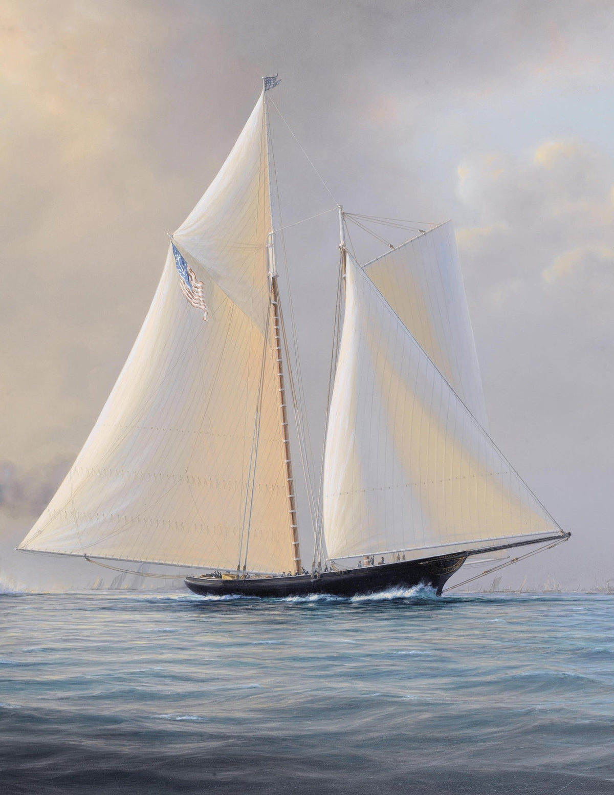 Hand-painted classic schooner with tall white sails nautical oil painting on canvas