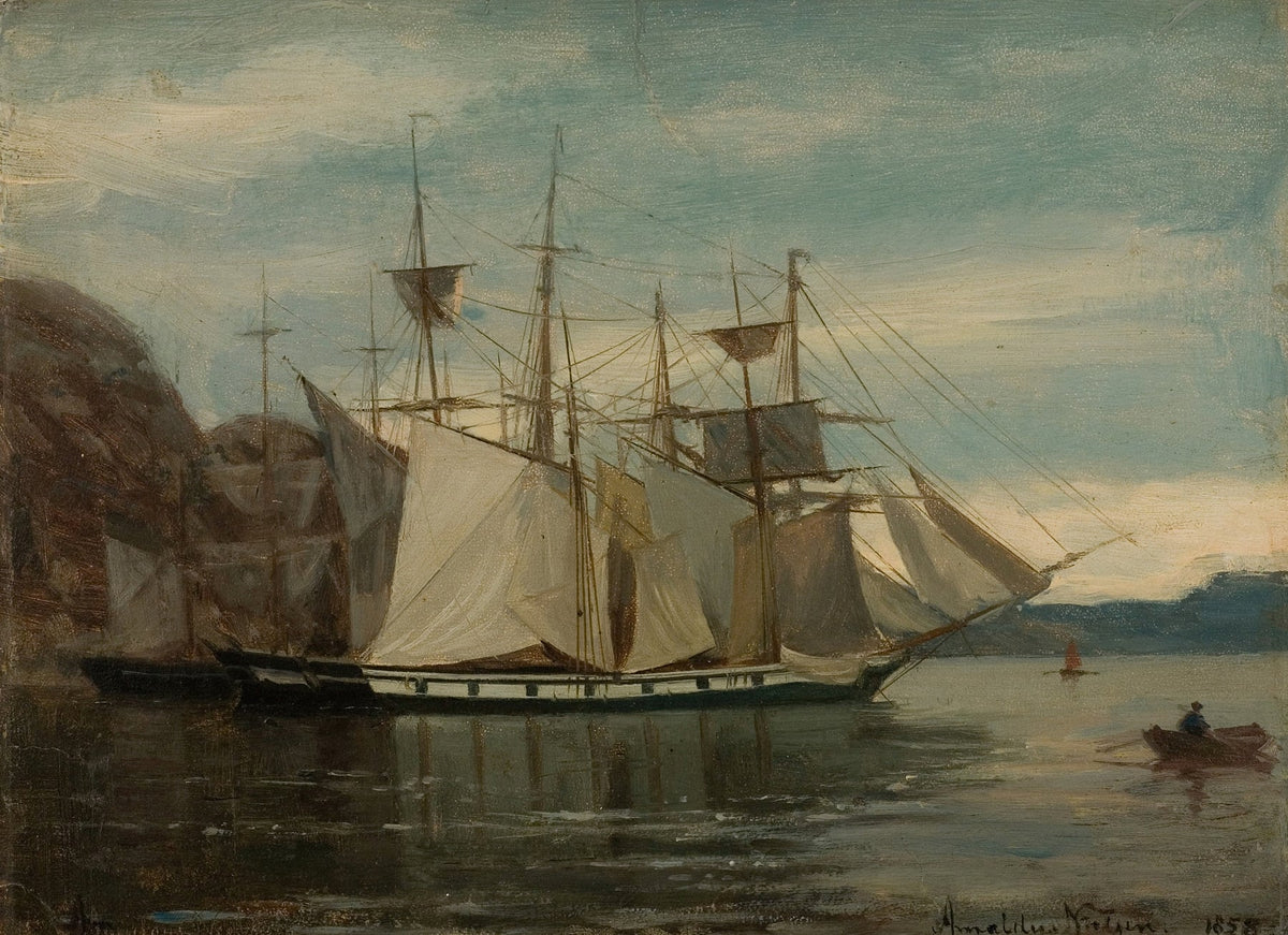 Hand-painted clipper ship by coastal cliffs nautical oil painting on canvas