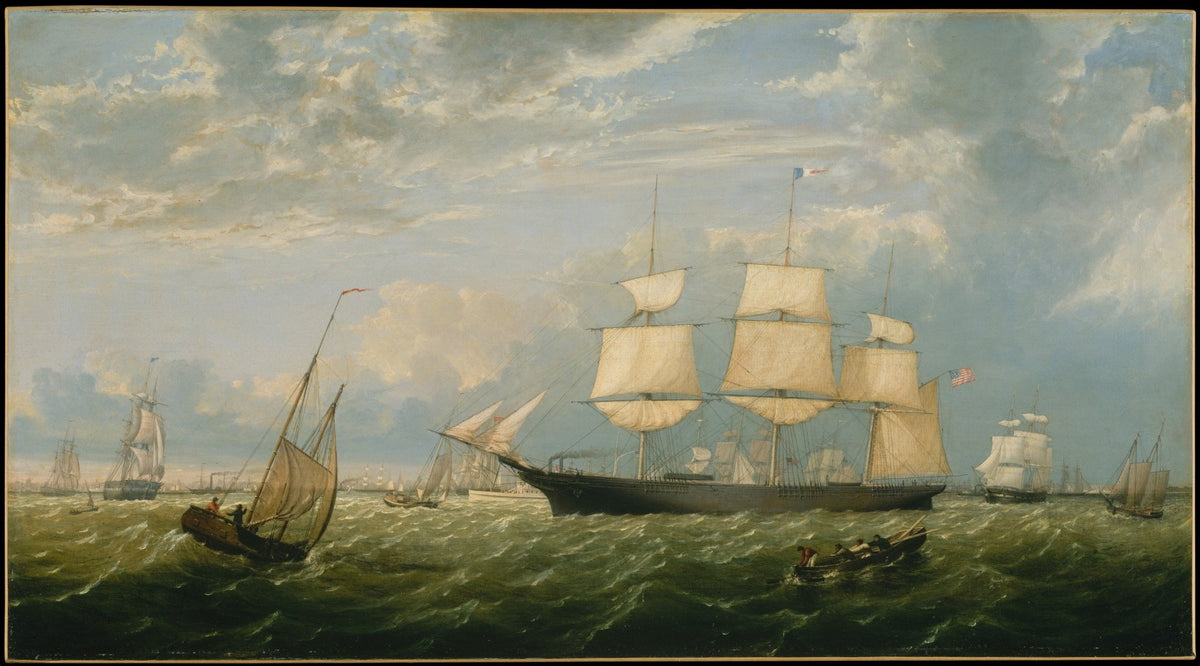 Hand-painted clipper ship entering New York harbor nautical oil painting on canvas