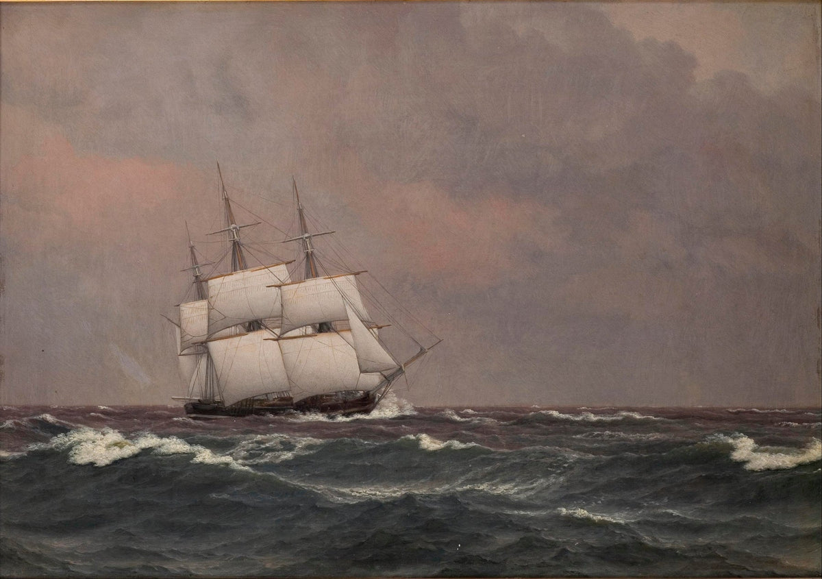 Hand-painted clipper ship in rough seas nautical oil painting on canvas