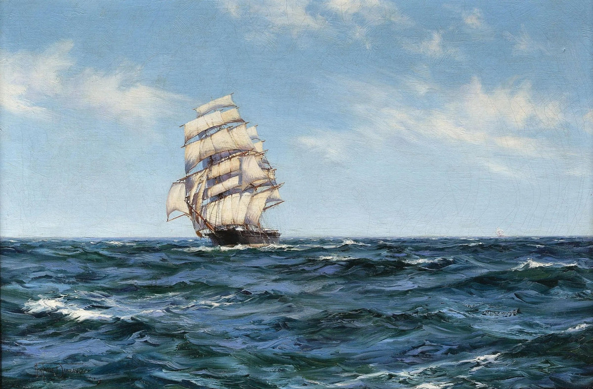 Hand-painted clipper ship on open sea nautical oil painting on canvas