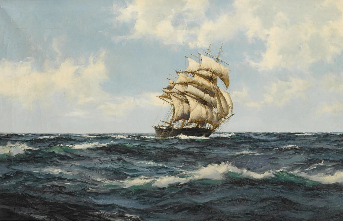 Hand-painted clipper ship on open sea nautical oil painting on canvas