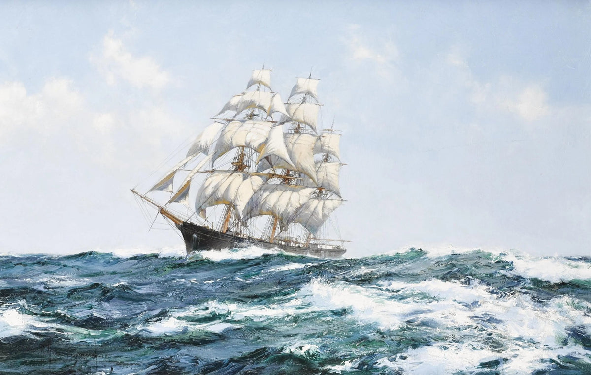 Hand-painted clipper ship on stormy sea nautical oil painting on canvas