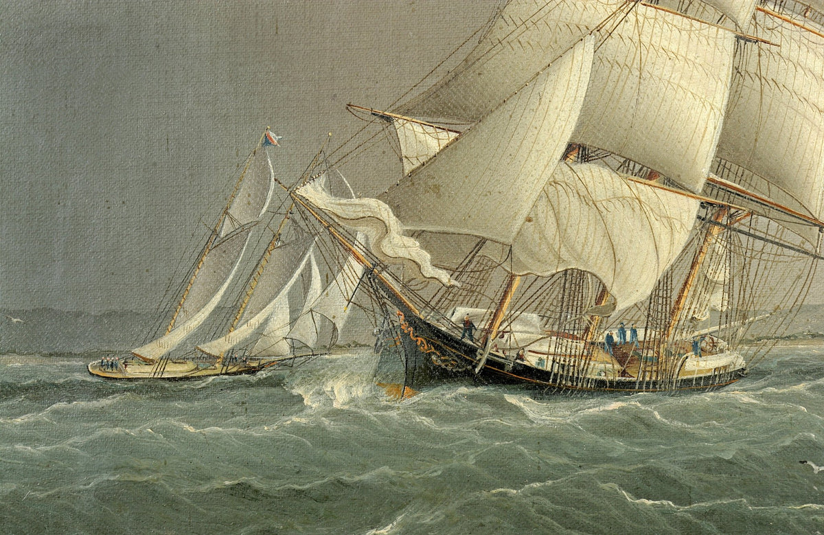 Hand-painted clipper ships racing on open sea nautical oil painting on canvas