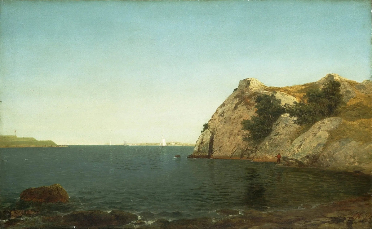 Hand-painted coastal cliff with sailing ships nautical oil painting on canvas