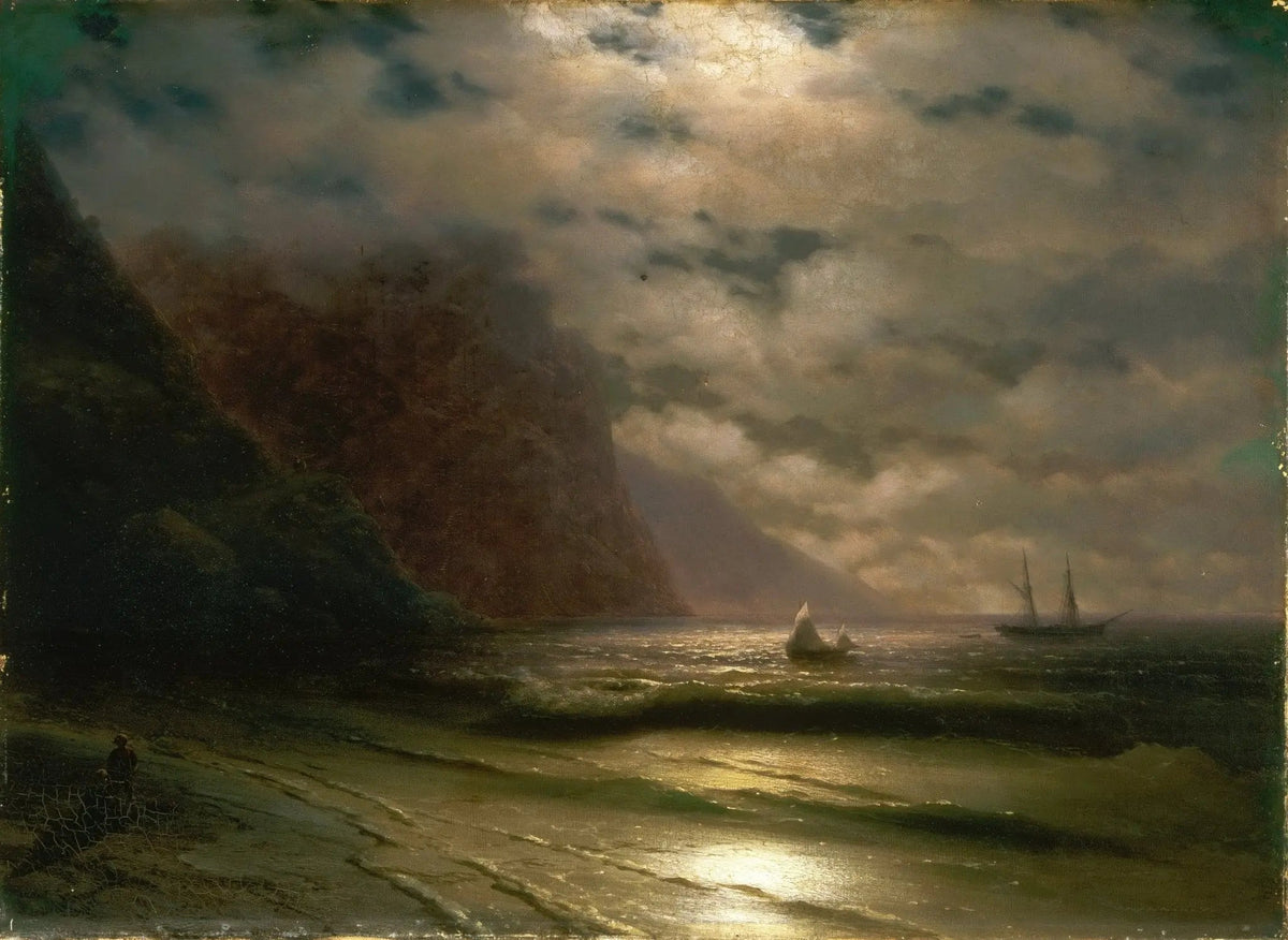 Hand-painted coastal scene with sailing ships at dusk nautical oil painting on canvas