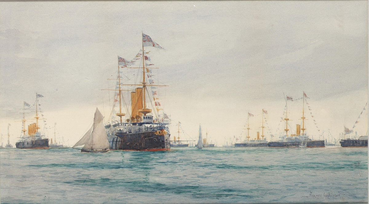 Hand-painted decorated steamships on calm harbor nautical oil painting on canvas