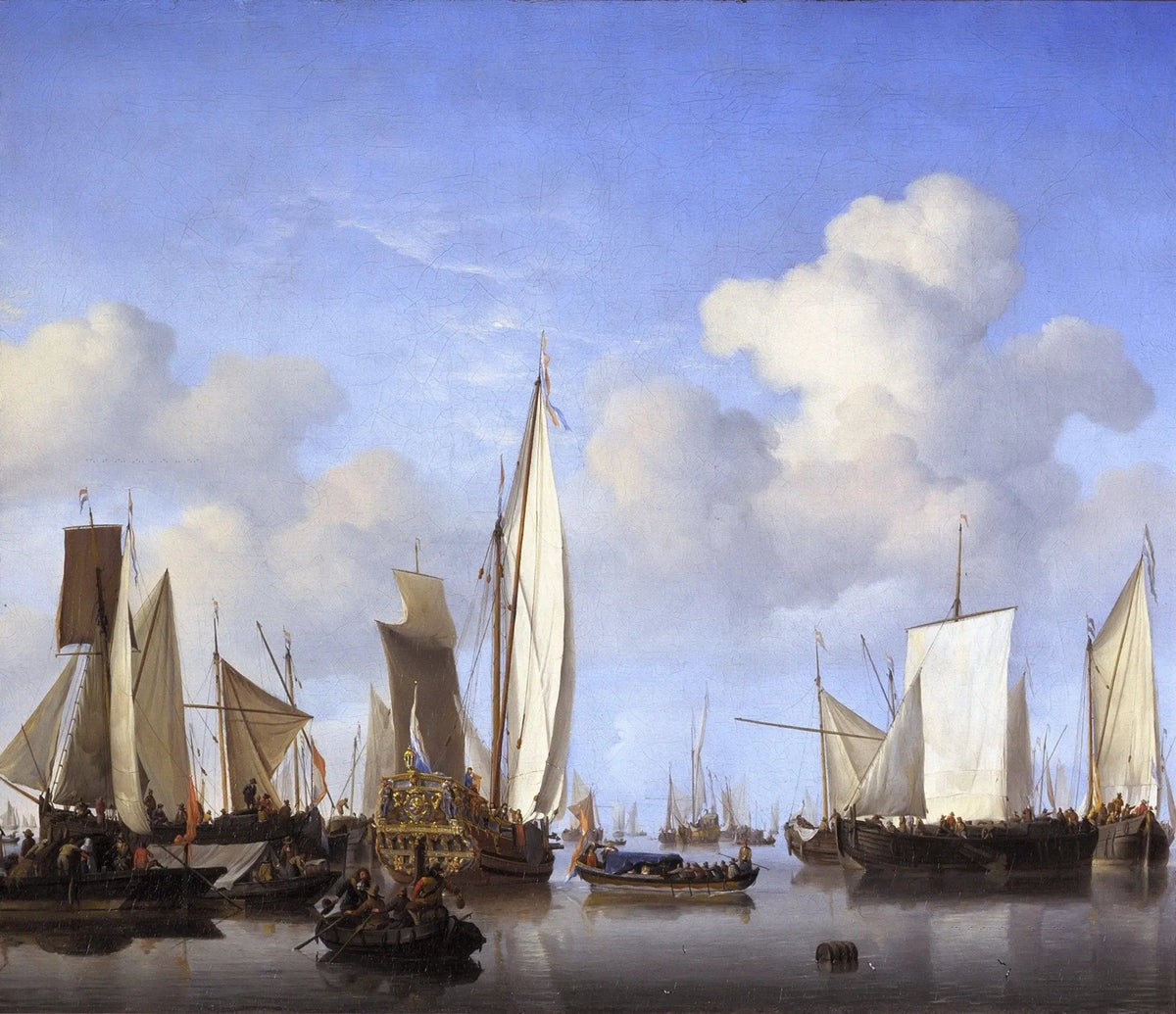 Hand-painted detailed harbor scene with sailing ships nautical oil painting on canvas
