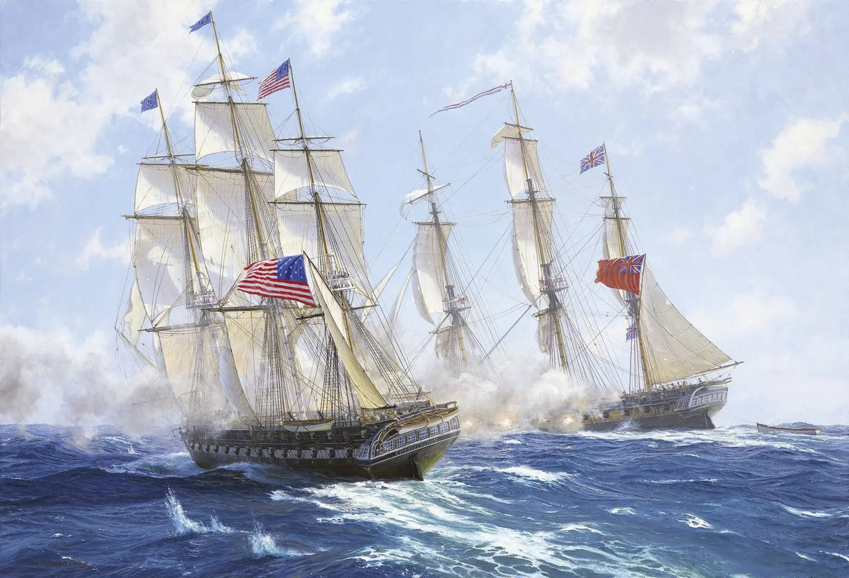 Hand-painted dramatic naval battle scene nautical oil painting on canvas