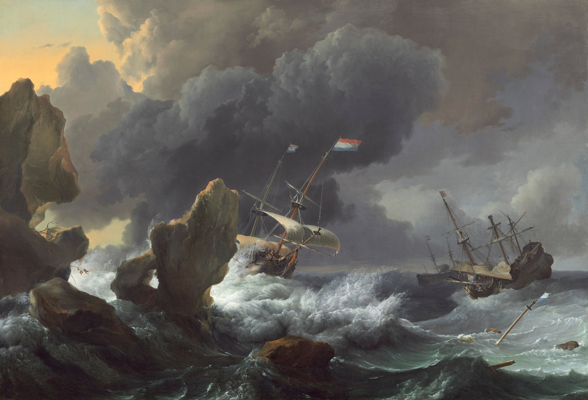 Hand-painted dramatic shipwreck in stormy sea nautical oil painting on canvas