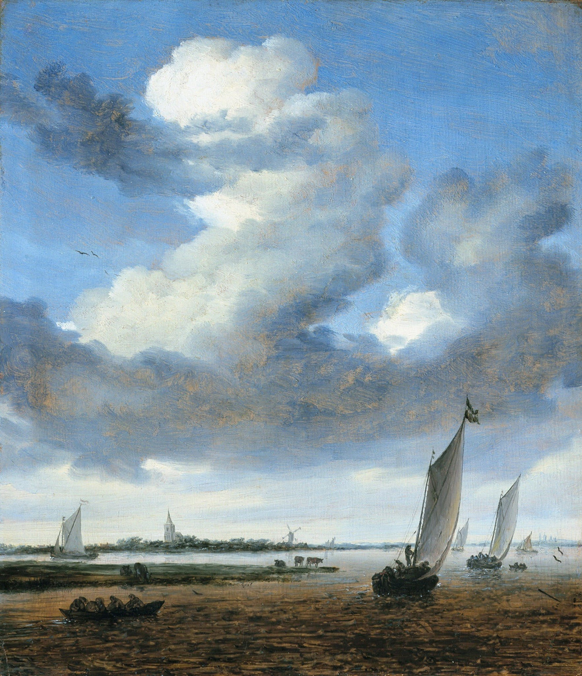Hand-painted Dutch sailboats near beverwijk shore nautical oil painting on canvas