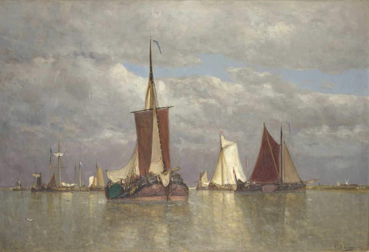 Hand-painted Dutch sailboats on calm dordrecht water nautical oil painting on canvas