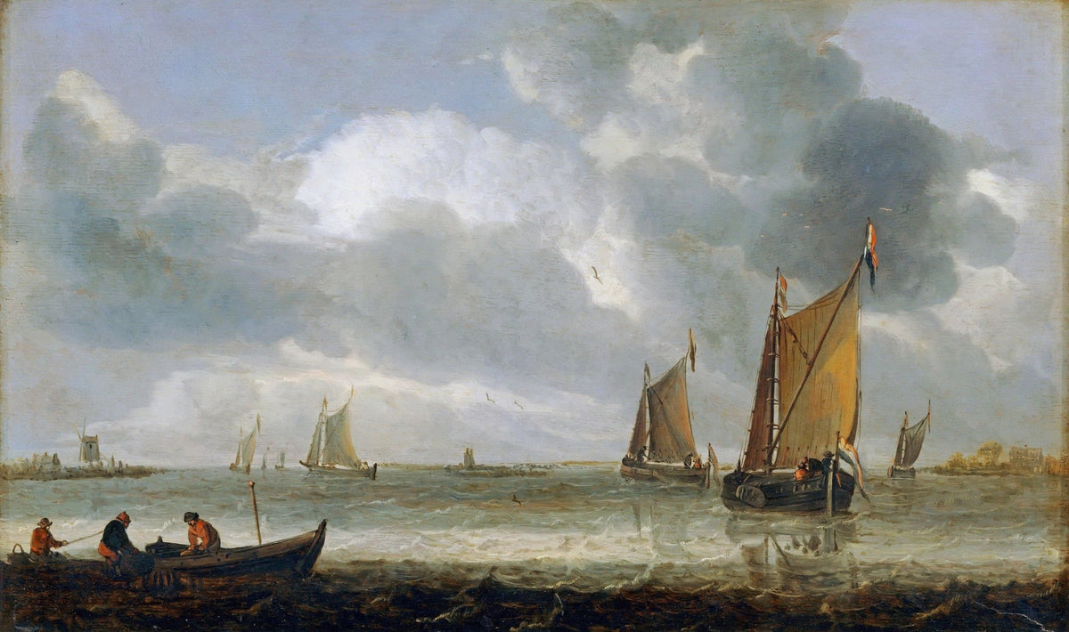 Hand-painted Dutch sailboats on calm water canvas art nautical oil painting on canvas
